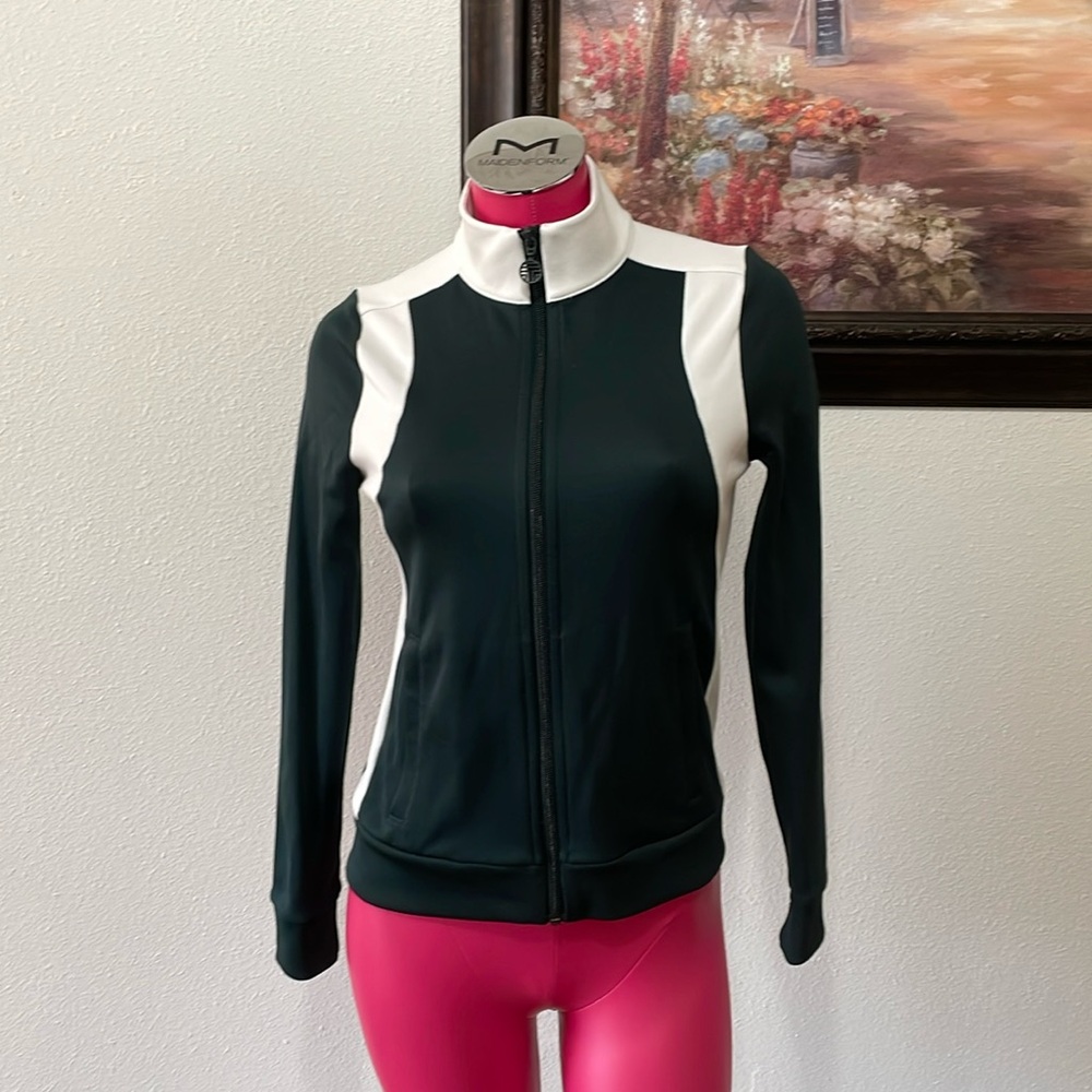 Tory Sport Tory Burch Green White Full Zip Color-Block Track Jacket XS Pockets